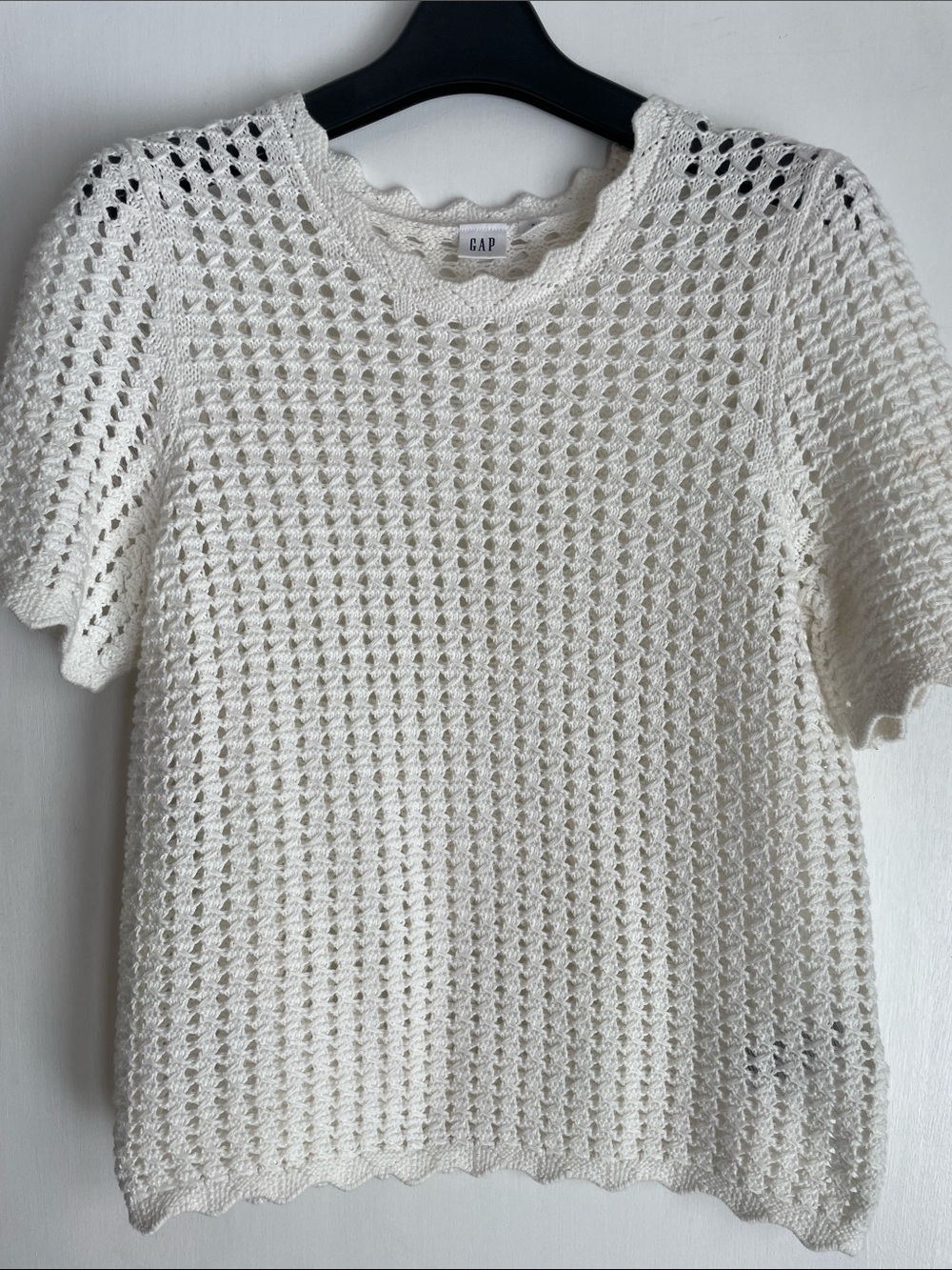 NWT GAP White Crochet Short Sleeve Knit 100% Cotton Sweater